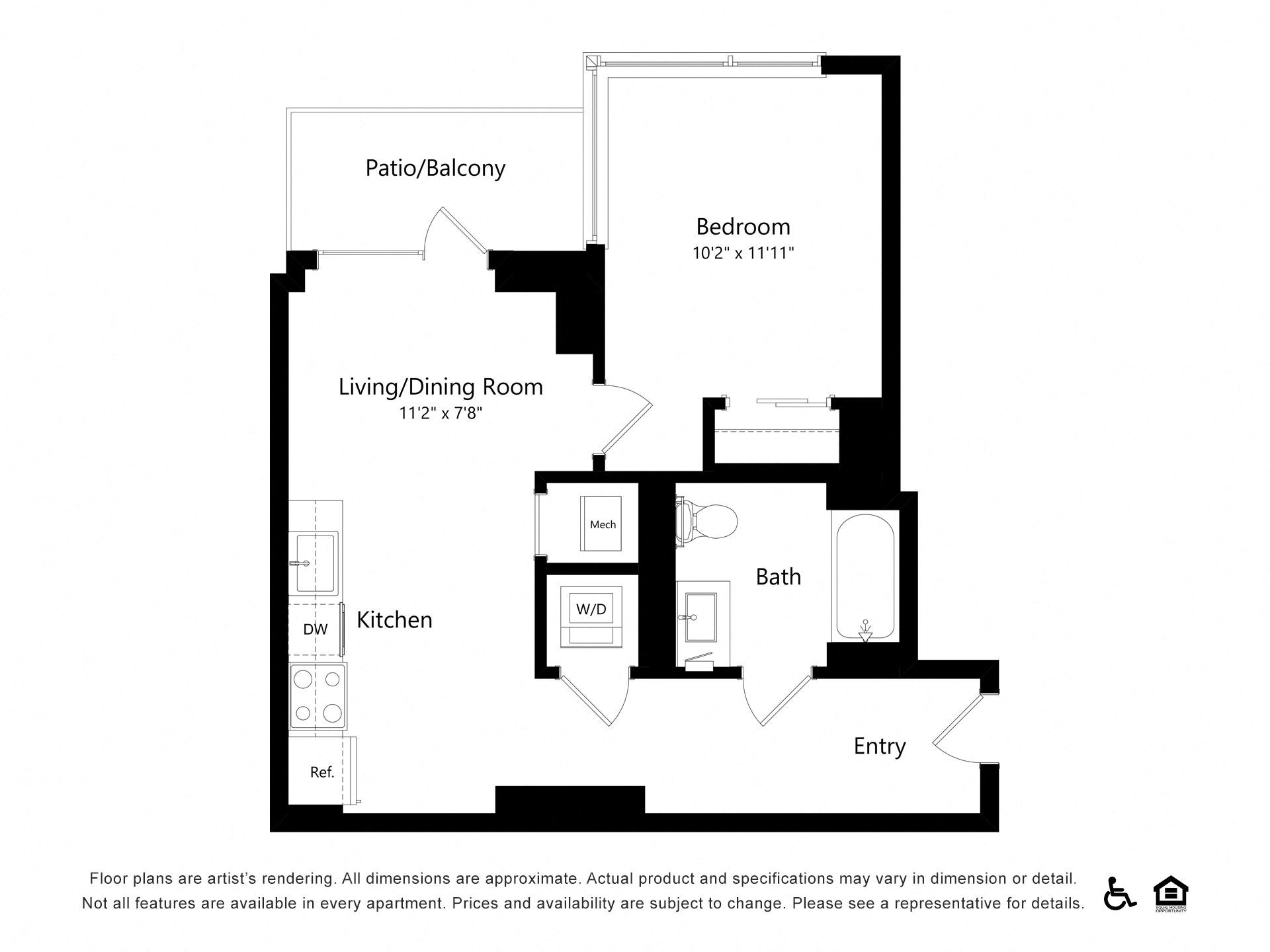 1 Bed |  1 Bath |  "apartment"